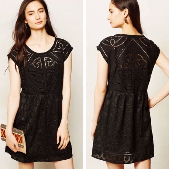VANESSA Virginia Black Embroidered Cutwork Dress - Picture 1 of 8